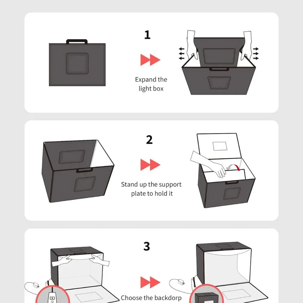 Portable Studio LED Lighted Photo Box - 16x12 w/ Backdrops